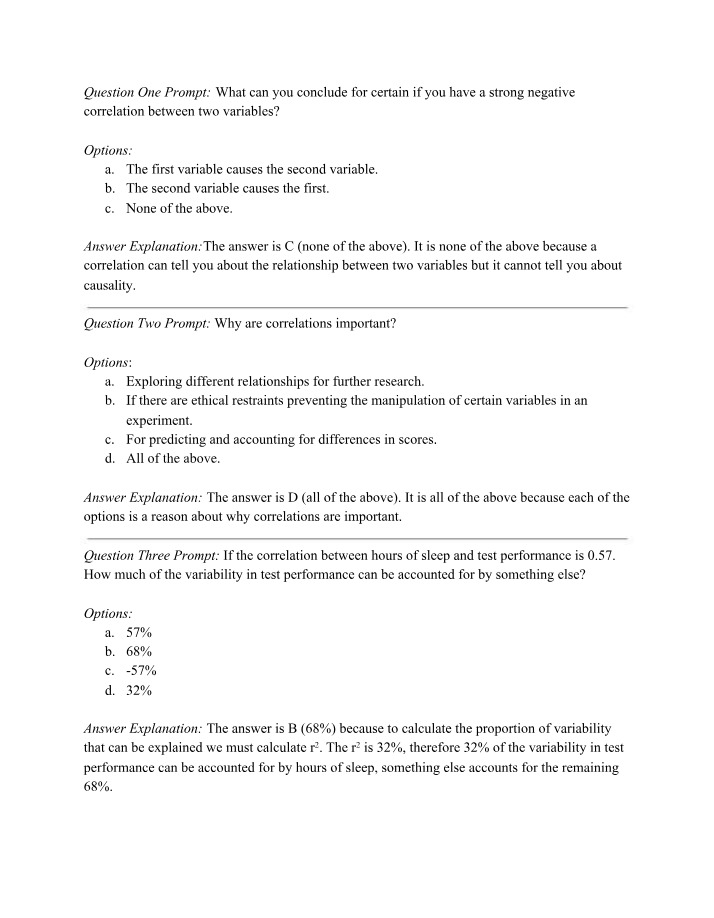 Correlation Questions with Answer Explanations