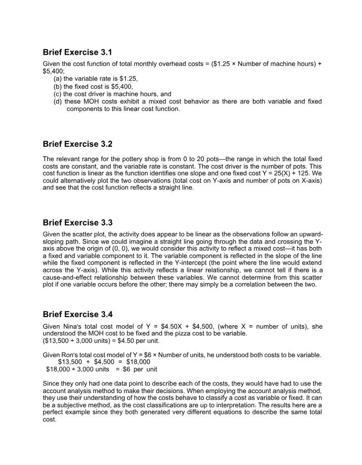Solutions for Chapter 3 Brief Exercises