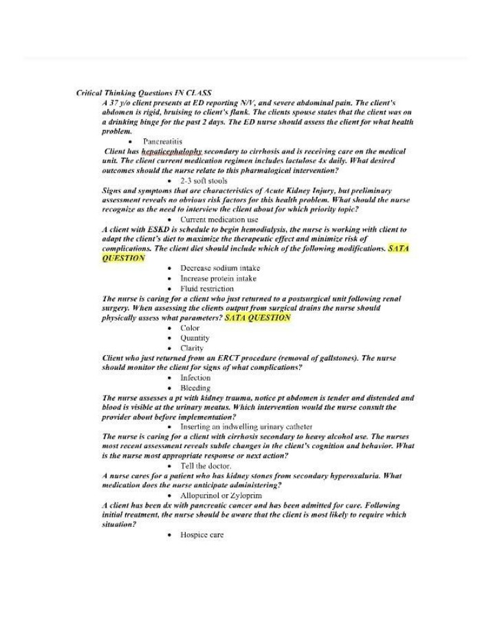 Critical Thinking Questions - Pancreatitis and Acute Kidney Injury