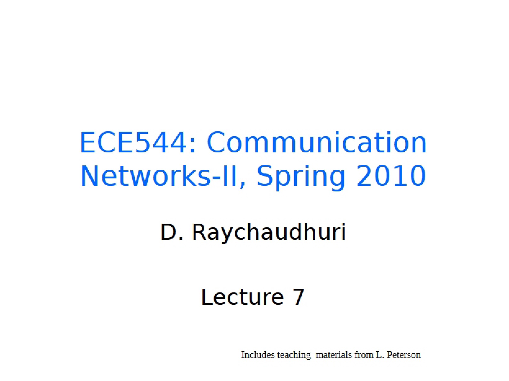 Lecture Notes Communication Networks