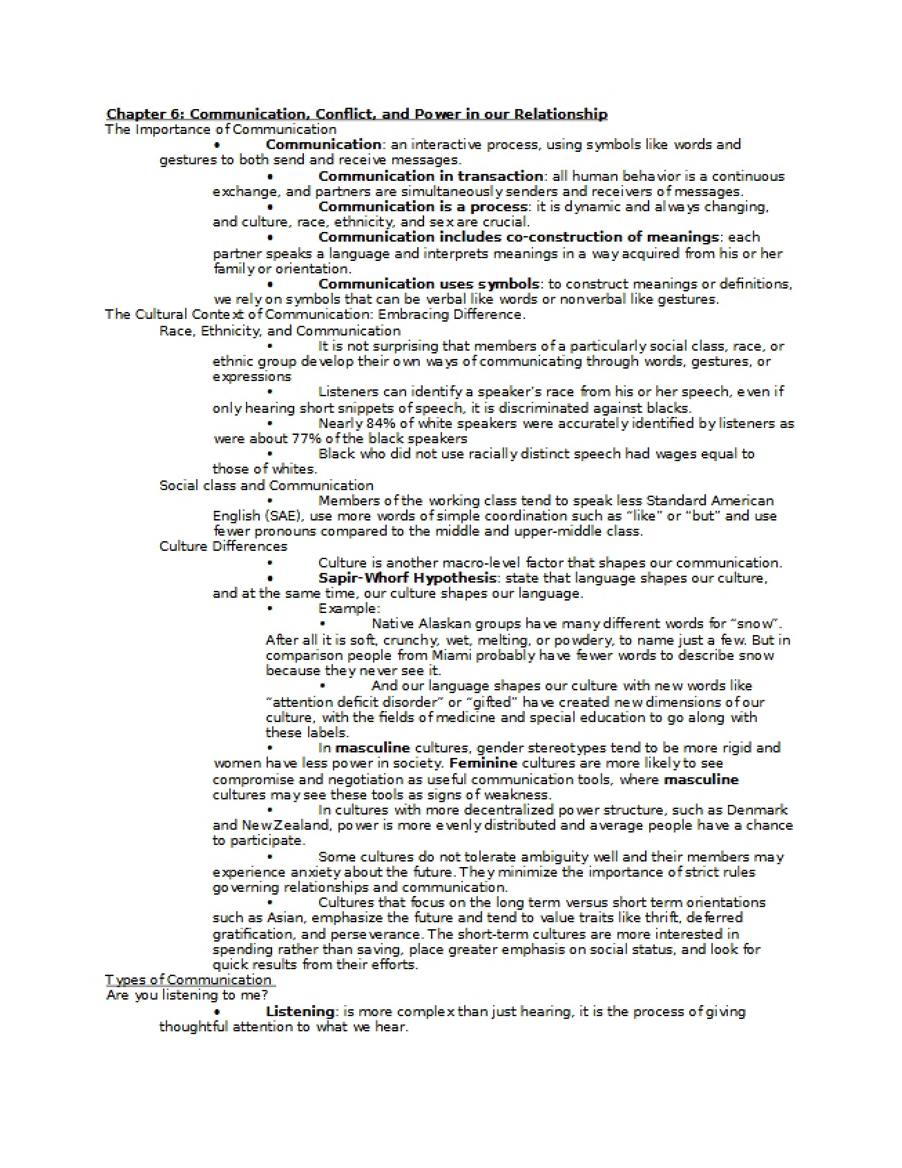 Understanding Communication as per Chapter Six