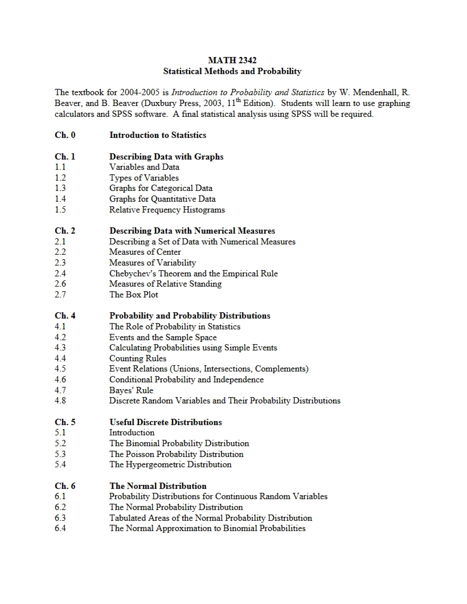 Probability and Statistical Methods