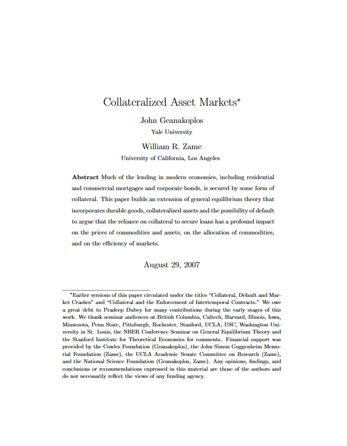 Asset Markets (Collateralized)