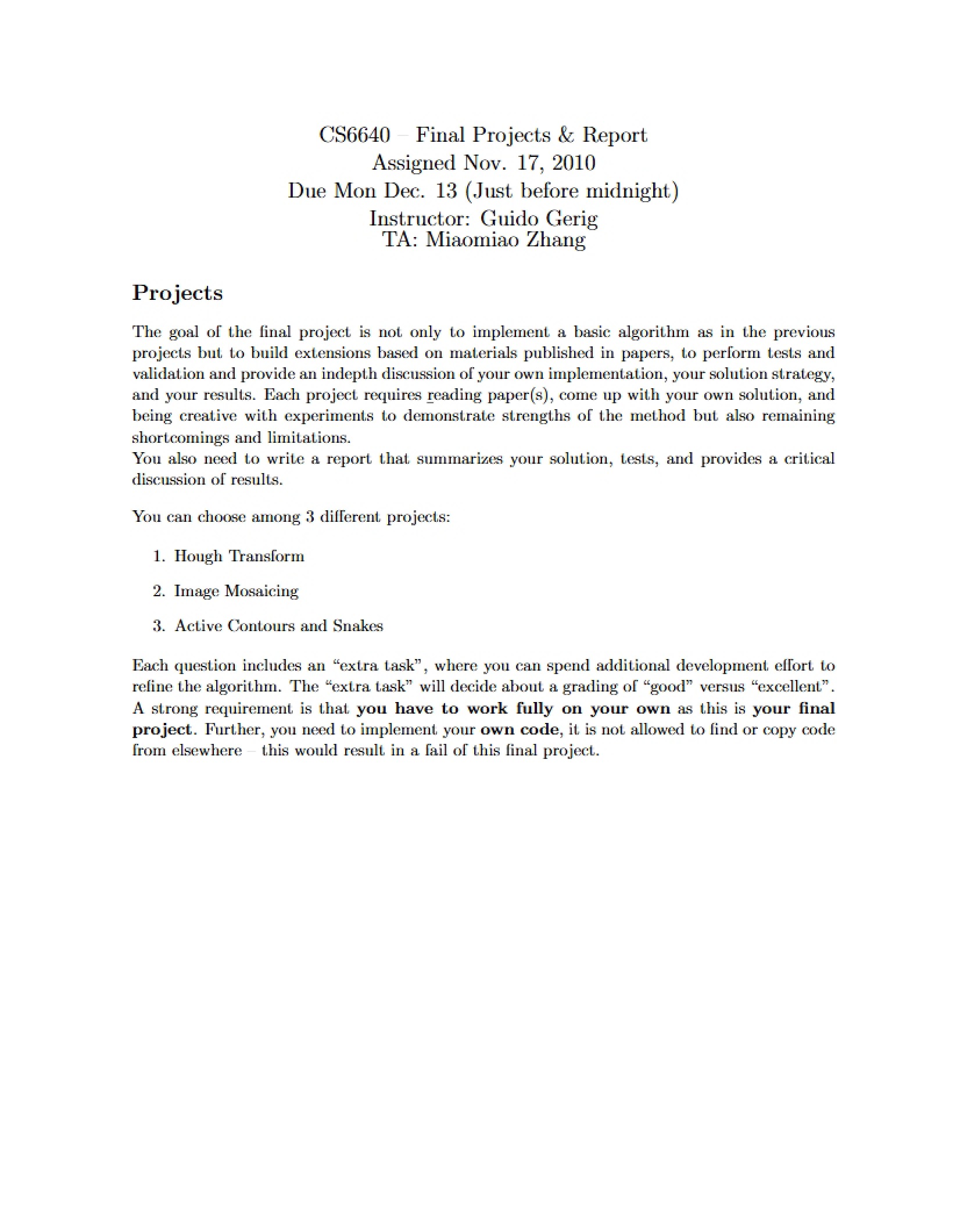 Reports and Final Projects