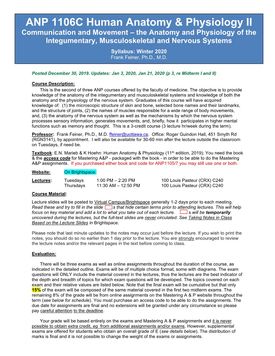 Winter 2020 Syllabus for ANP1106C