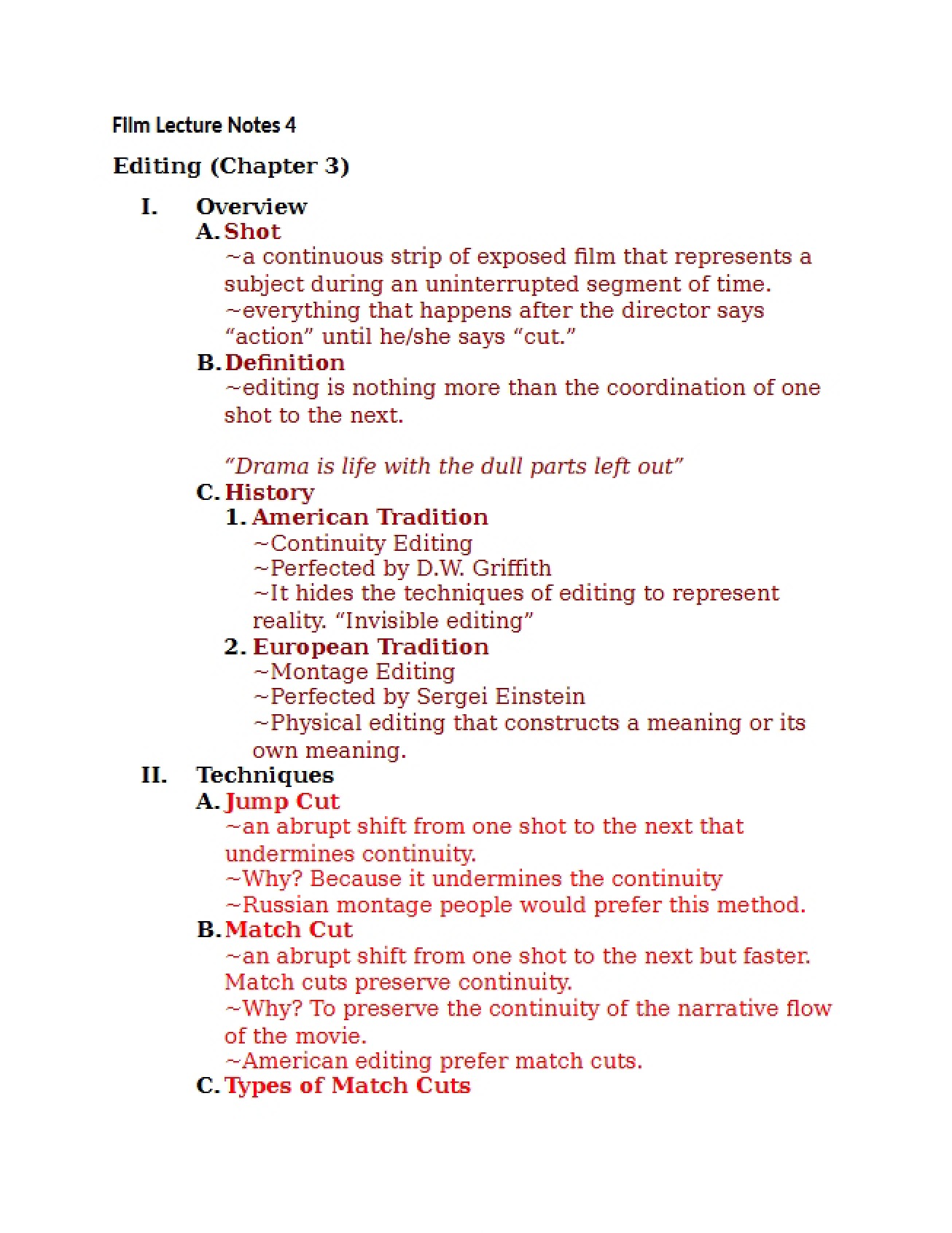 Fourth Film Lecture Notes