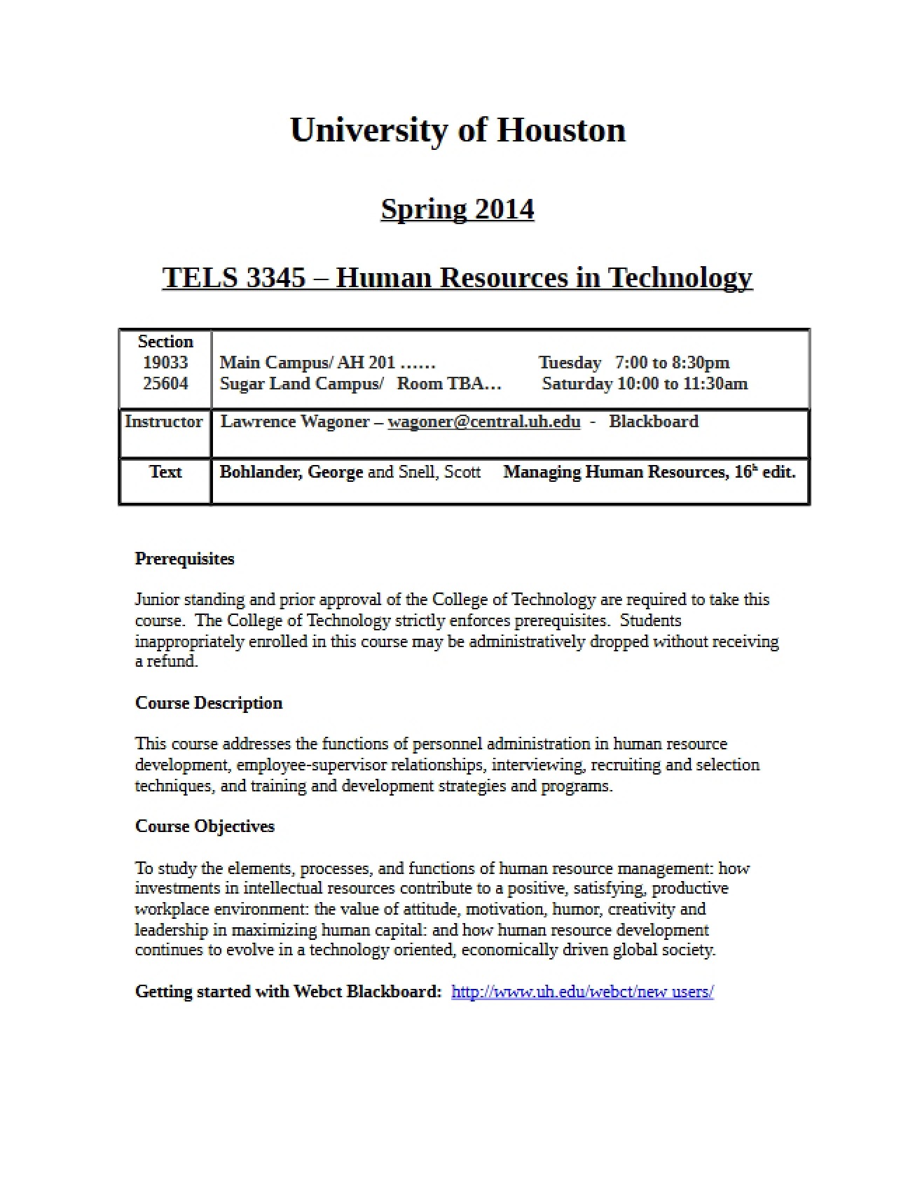 Spring 2014 Course Outline (3345)