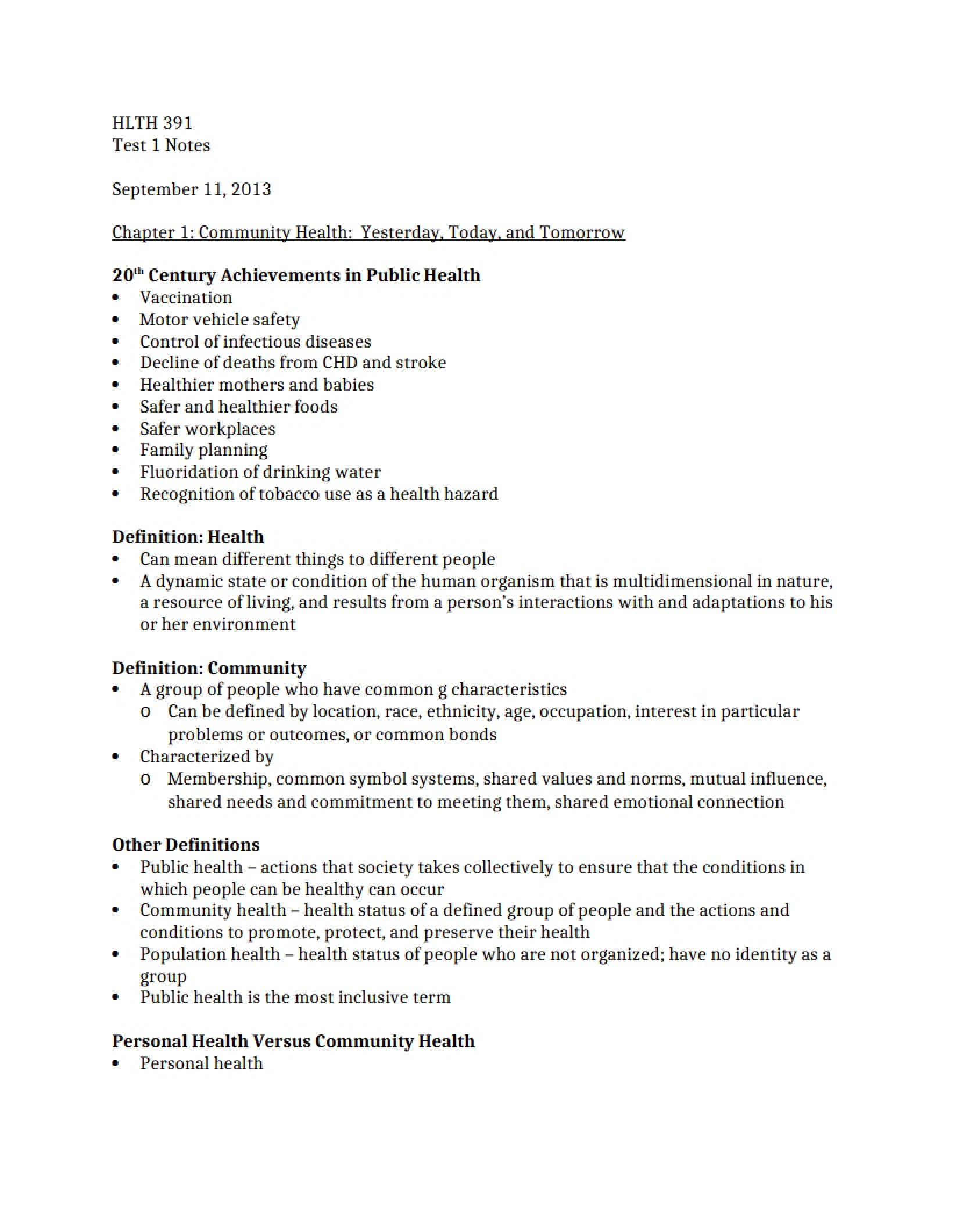 Community Health Principles (Ch 1)