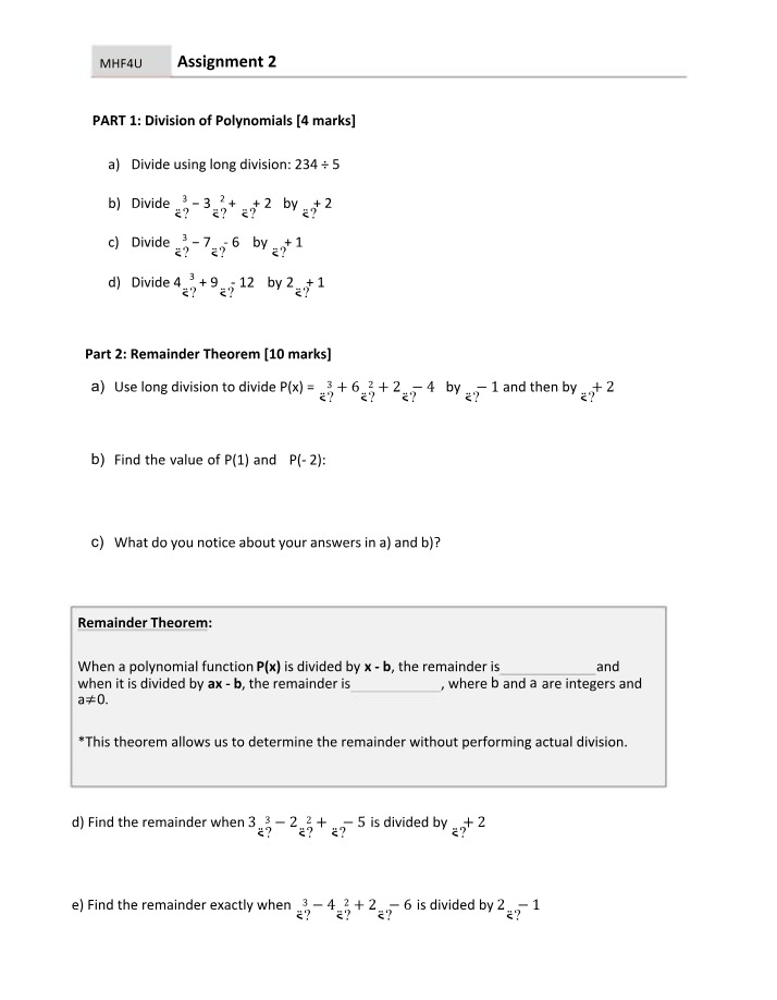 Practice for Polynomial Division and Factoring