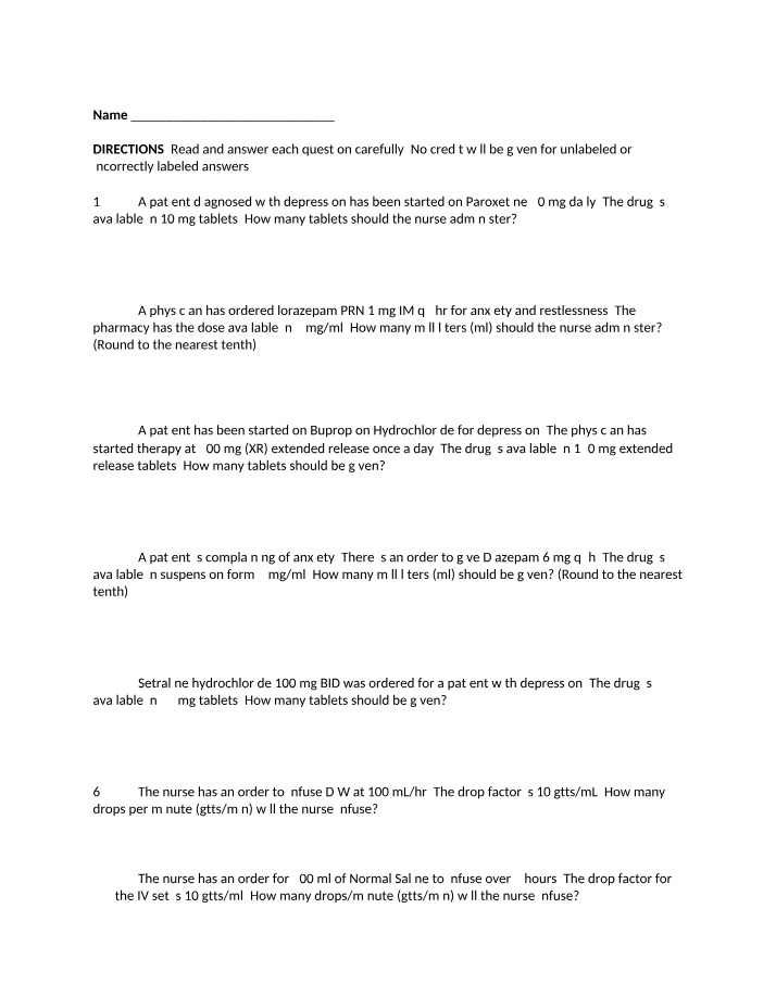Practice Problems for Dosage Calculation