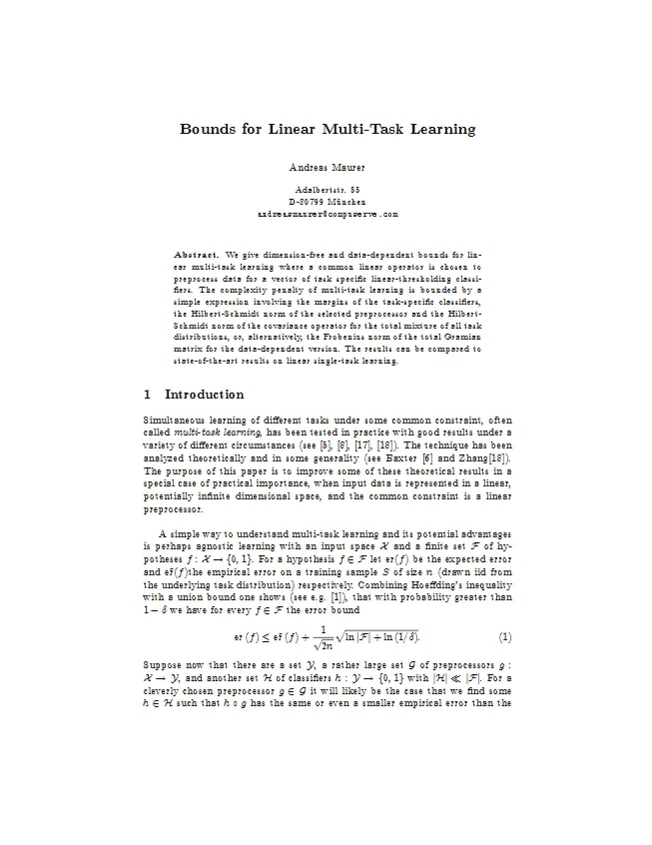 Linear Multi-Task Learning Bounds