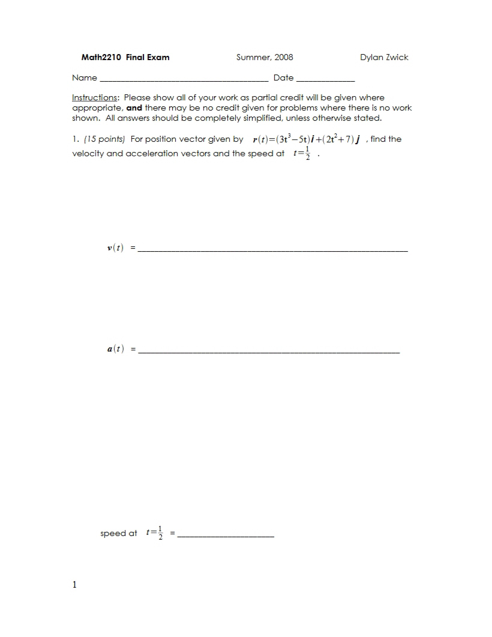 Final Exam (Math 2210)