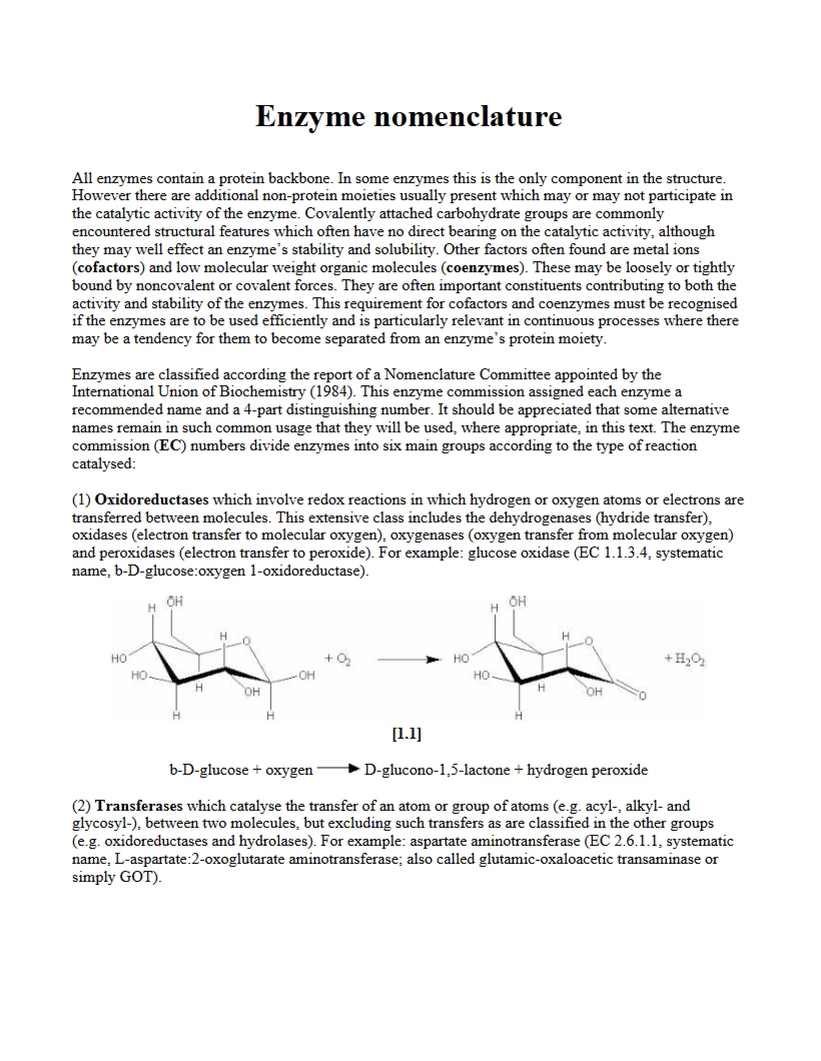 Nomenclature of Enzymes