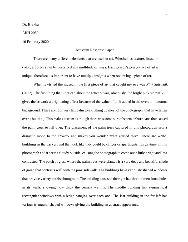 Pink Sidewalk - Museum Response Paper