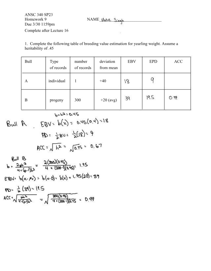 Yearling Weight Breeding Value Estimation