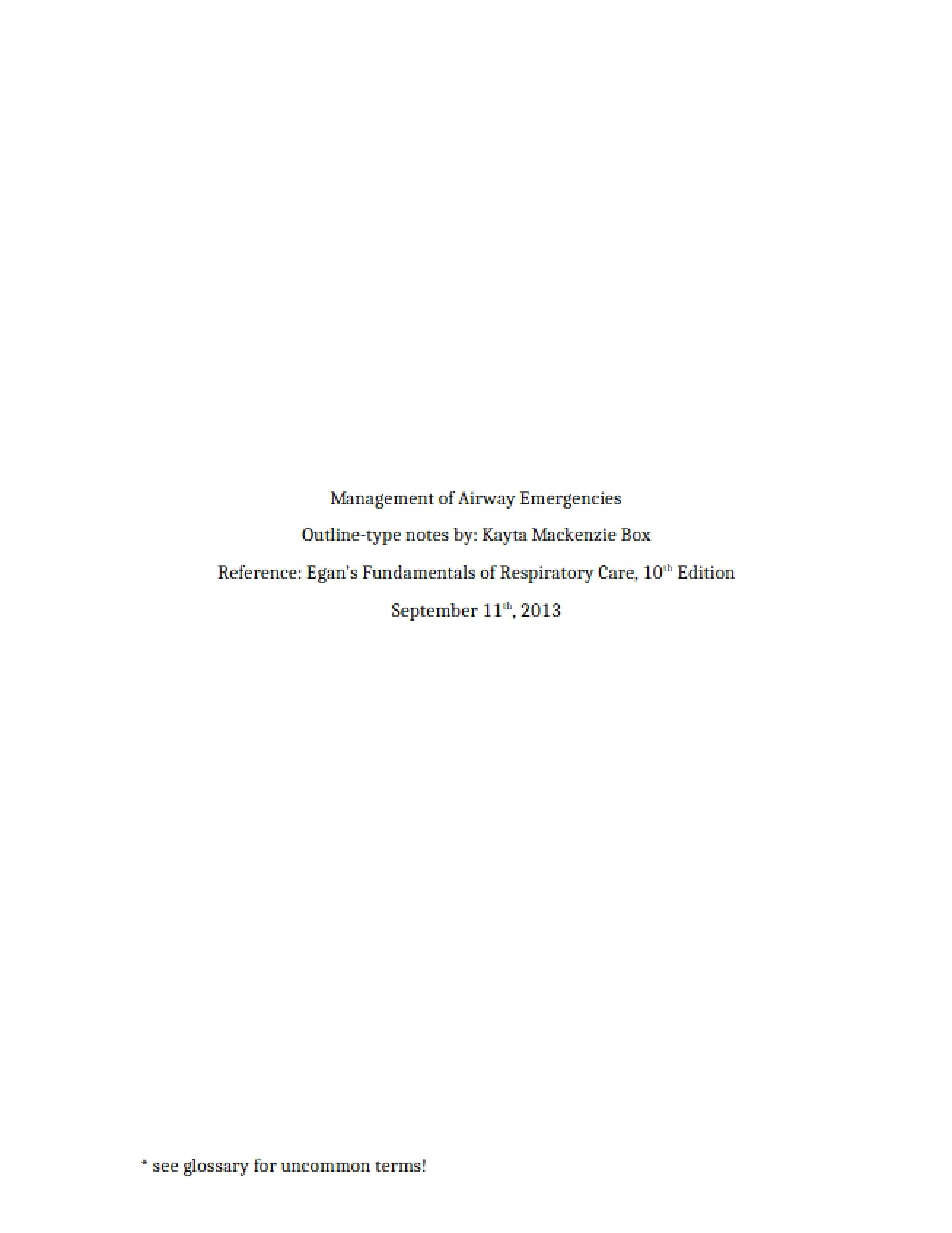 Introduction to the Management of Airway Emergencies