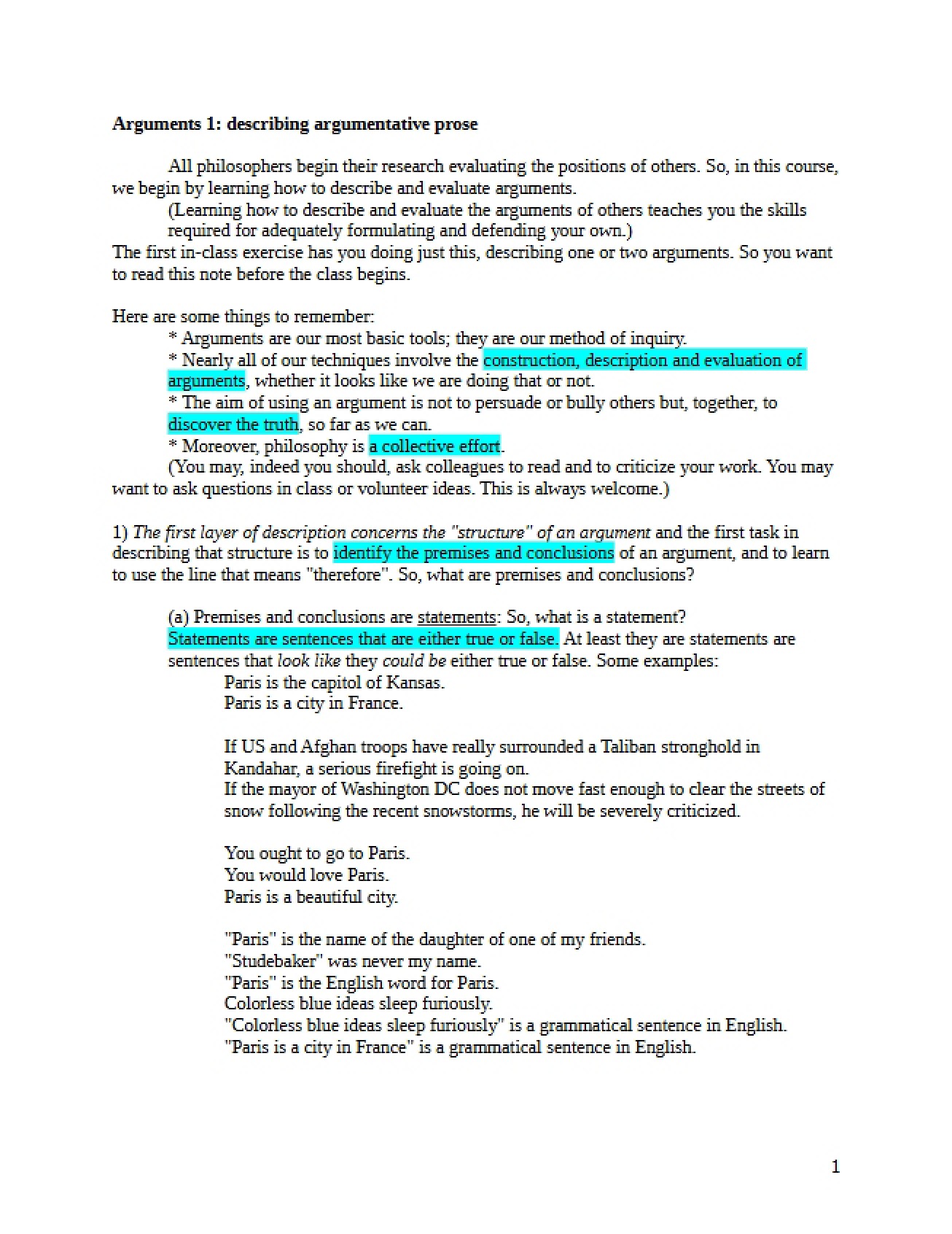 First Lecture on Arguments in the Philosophy of Art