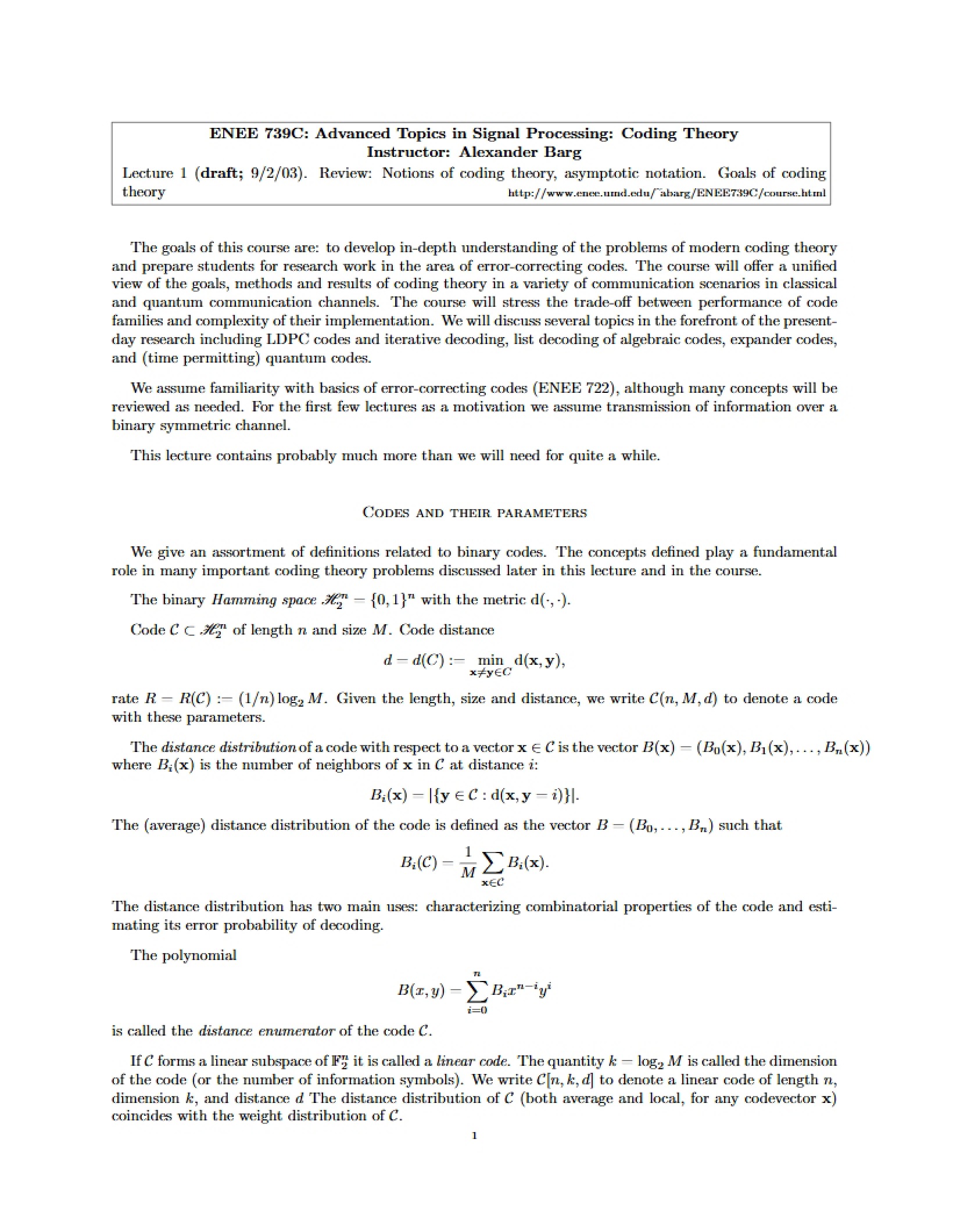 Coding Theory Lecture Notes