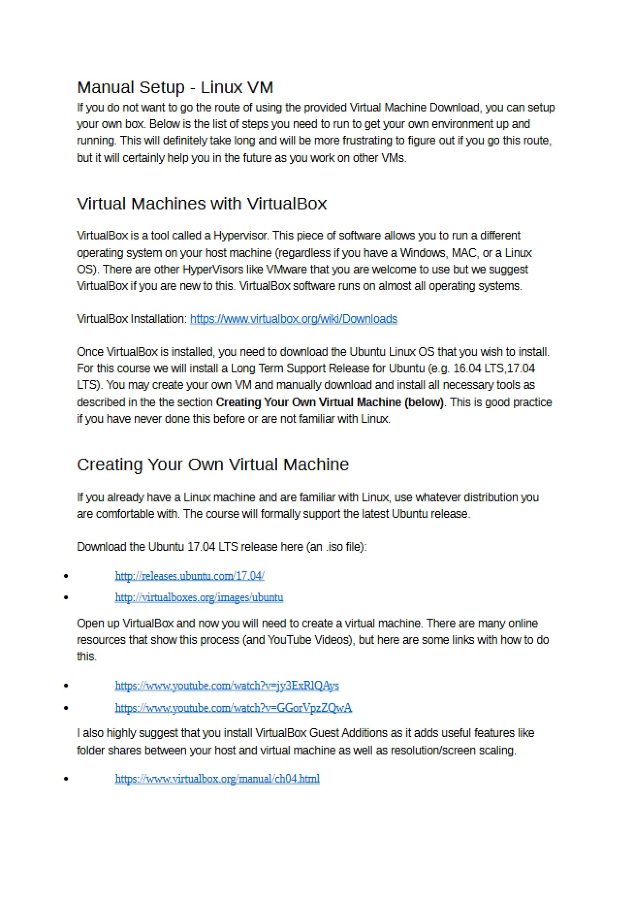 Manual Setup Linux VM