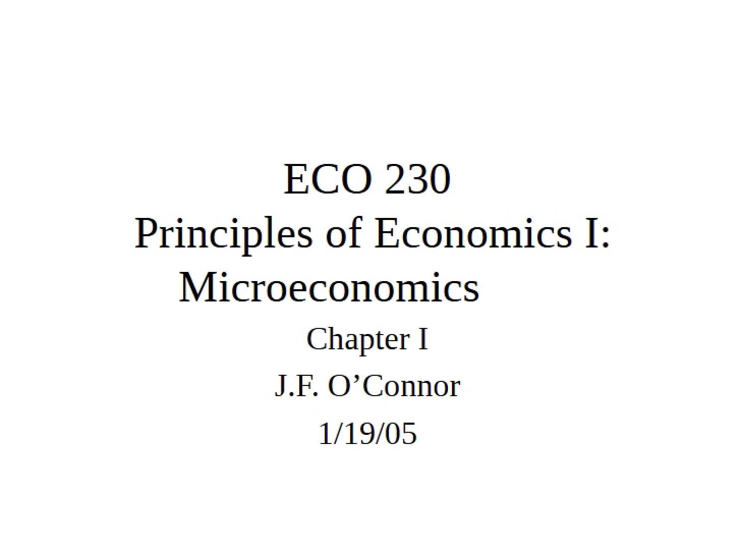 Microeconomics Principles of Econ I