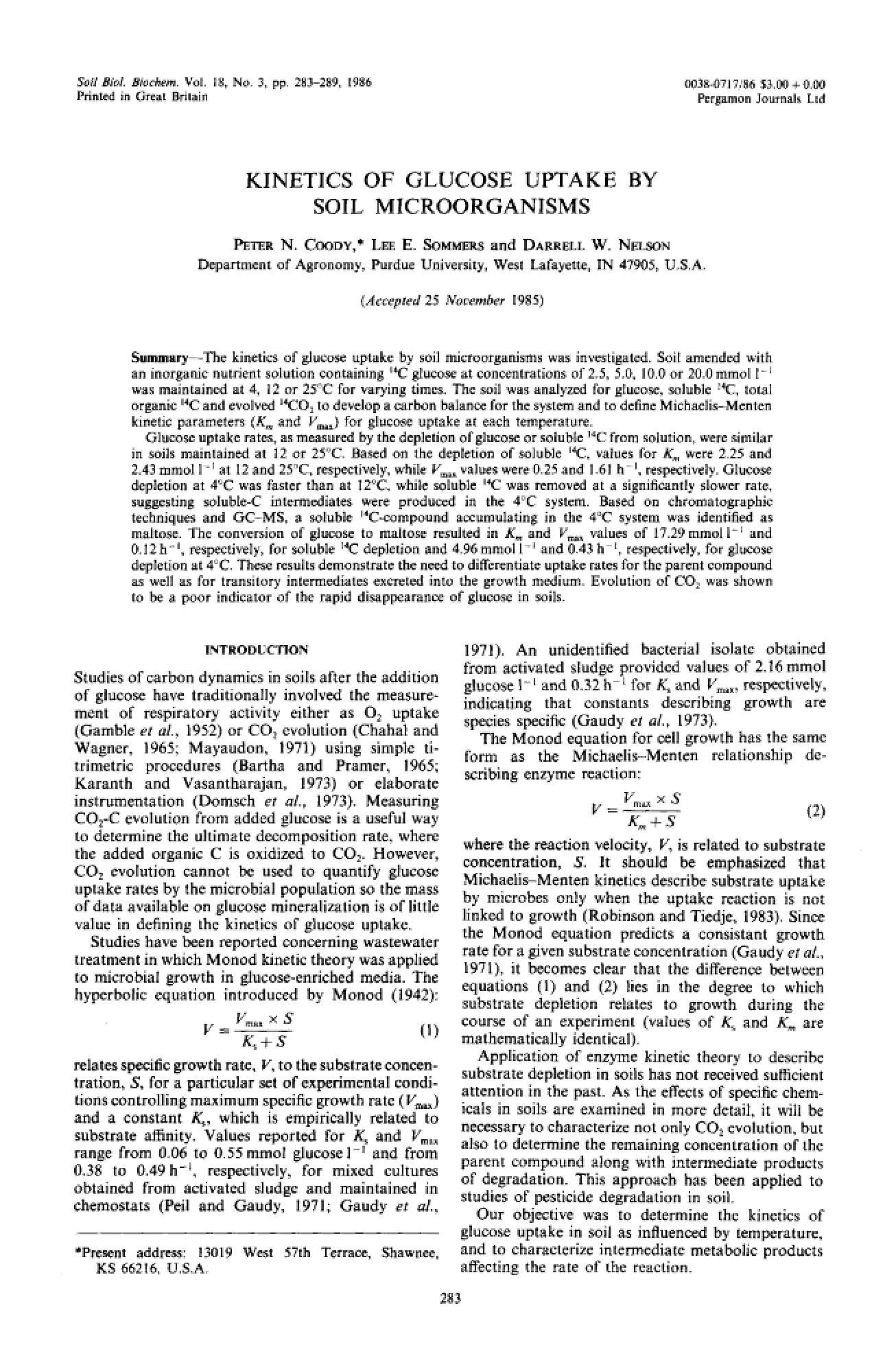 Soil Microorganisms Glucose Uptake Kinetics