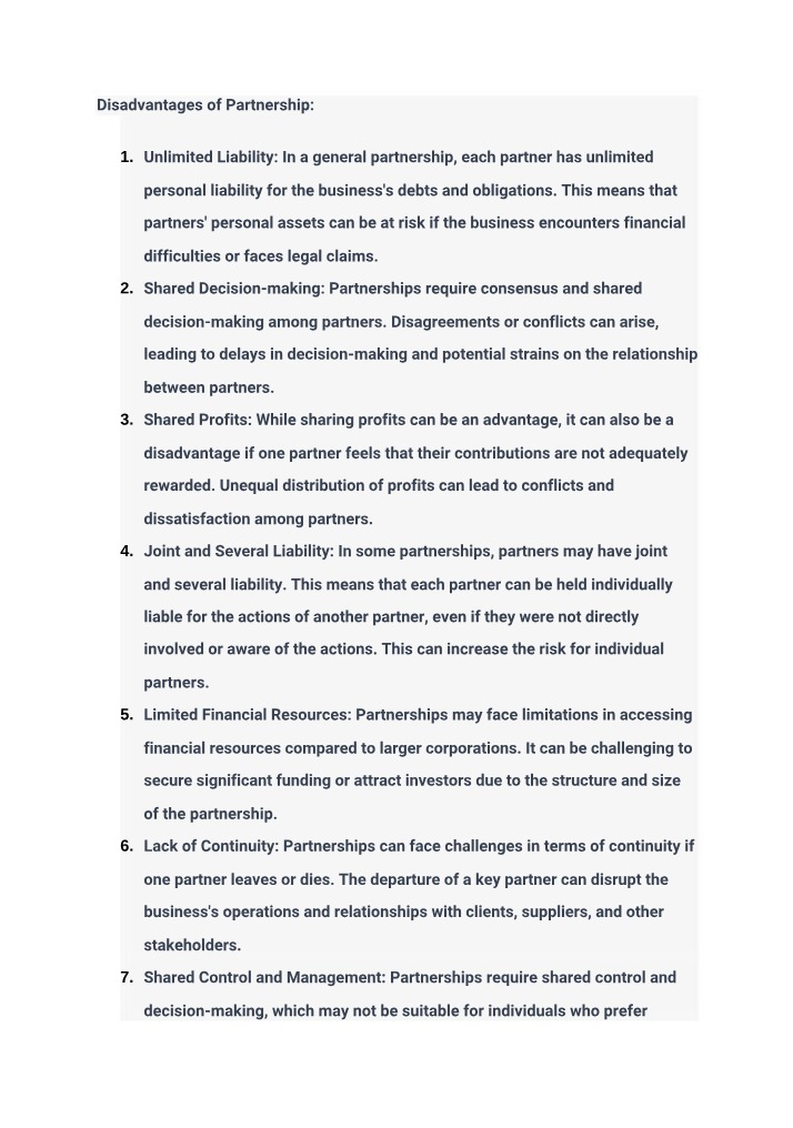 Partnership Disadvantages - Unlimited Liability and Shared
