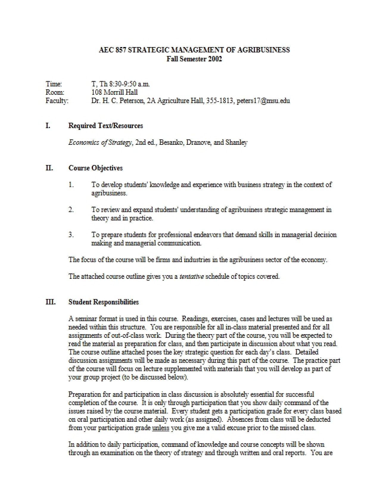 Strategic Agribusiness Management Syllabus