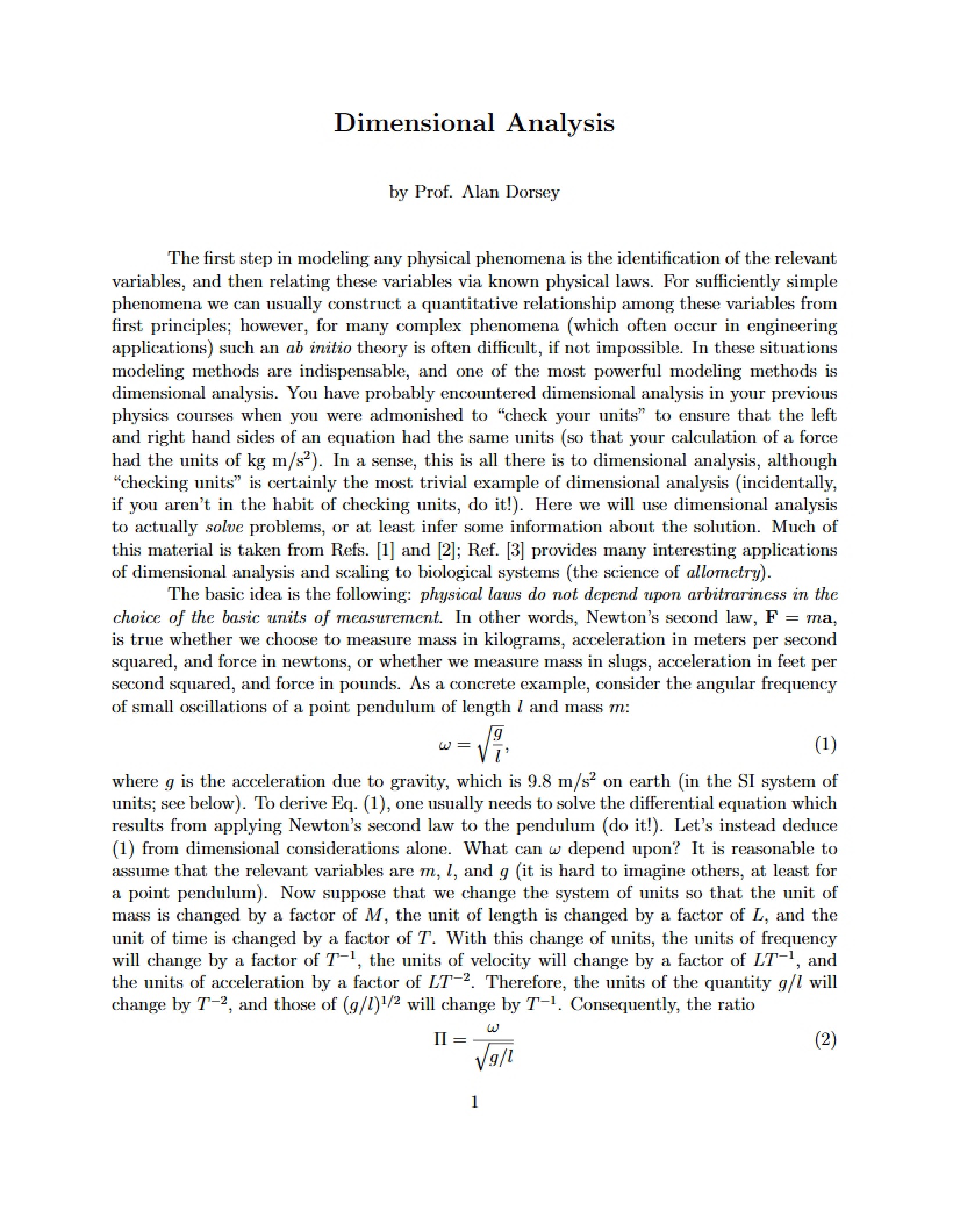 Analysis of Dimensions