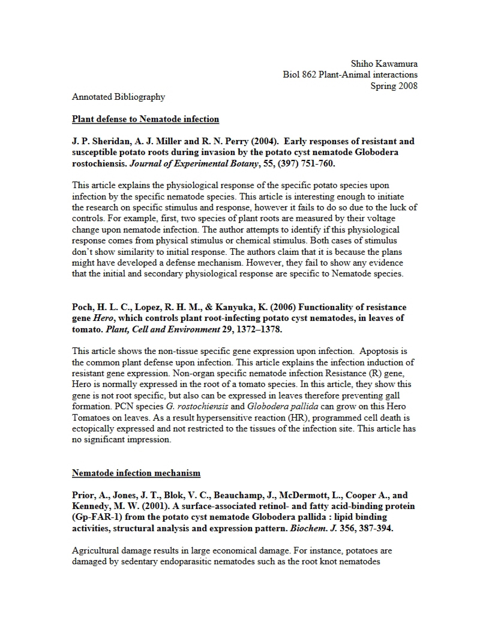Nematode Infection and Plant Defense