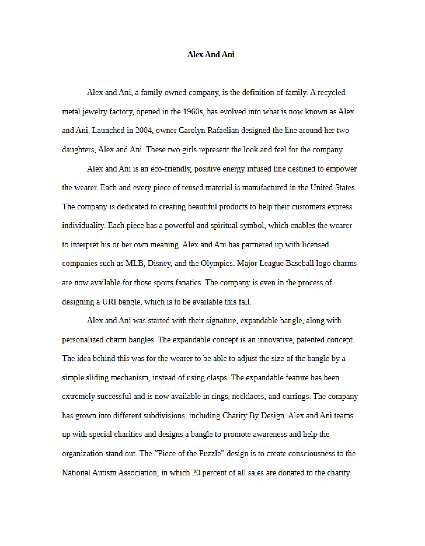 Alex and Ani Entrepreneurship Seminar Paper