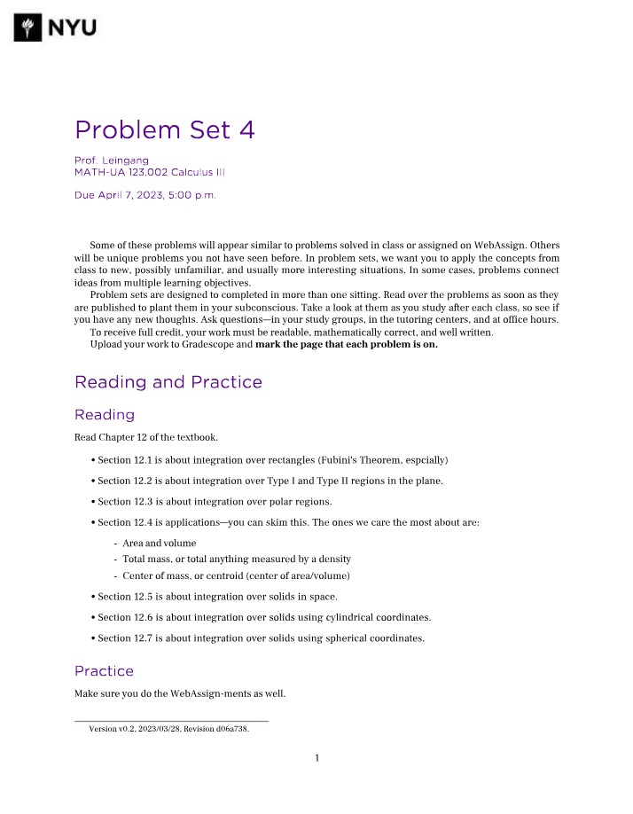 Calculus III Problem Set 4