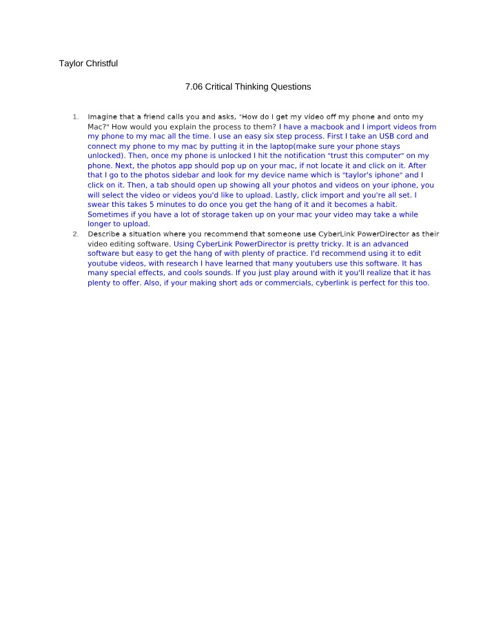 Critical Thinking Questions (7.06)