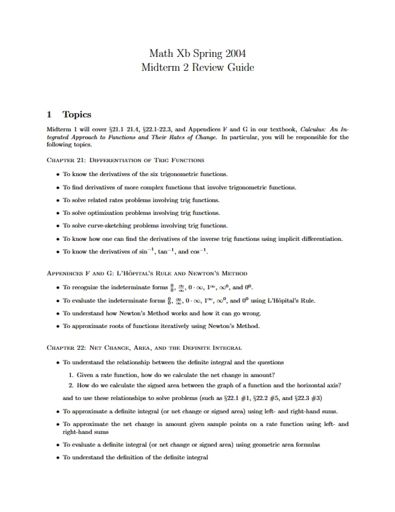 Midterm 2 Review for Calculus II