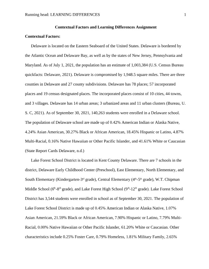 Assignment on Learning Differences and Contextual Factors