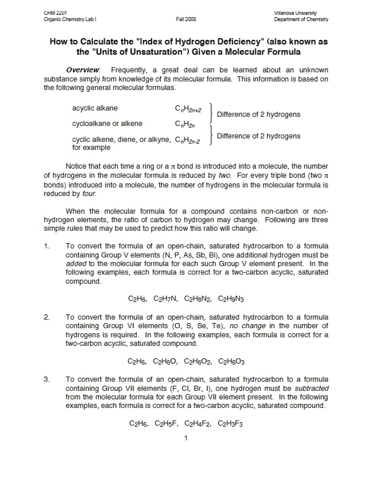 Index of Hydrogen Deficiency Calculation