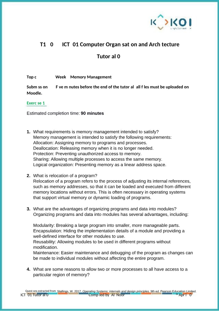 Memory Management Notes for Computer Organisation and Architecture