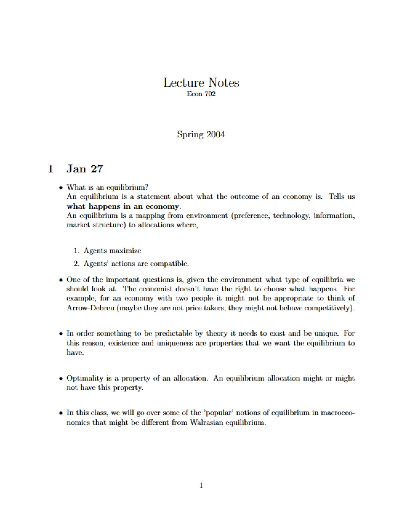 Notes for Ph.D Macroeconomics Lectures