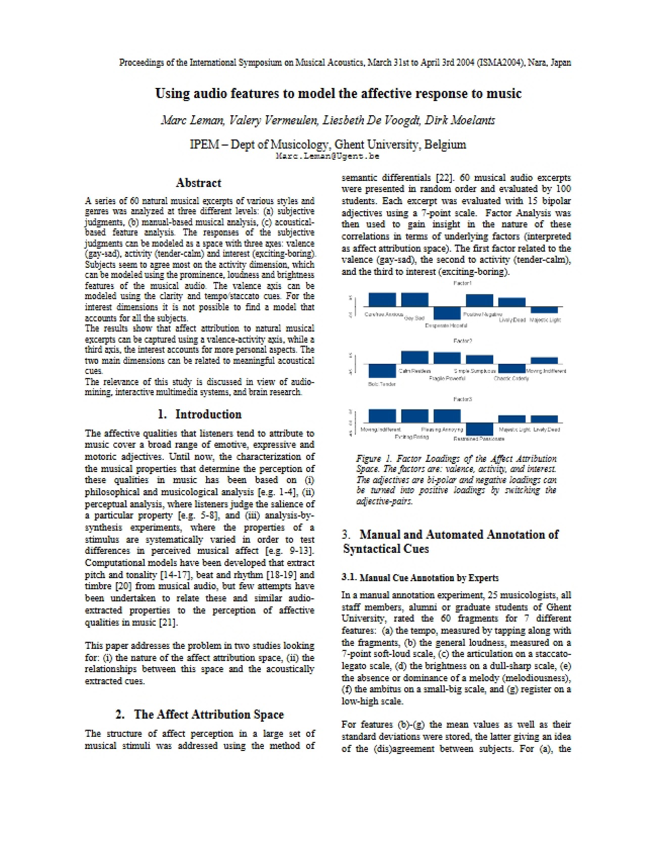 Modeling Musical Affect through Audio Features