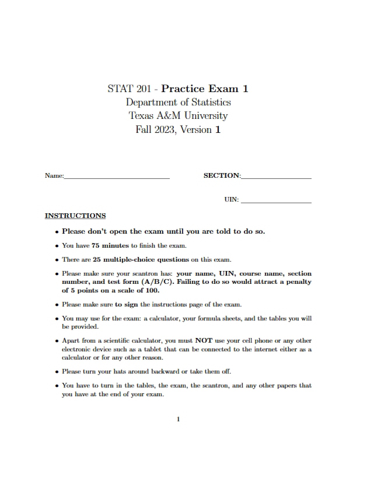 Elementary Statistical Inference Practice Exam 1