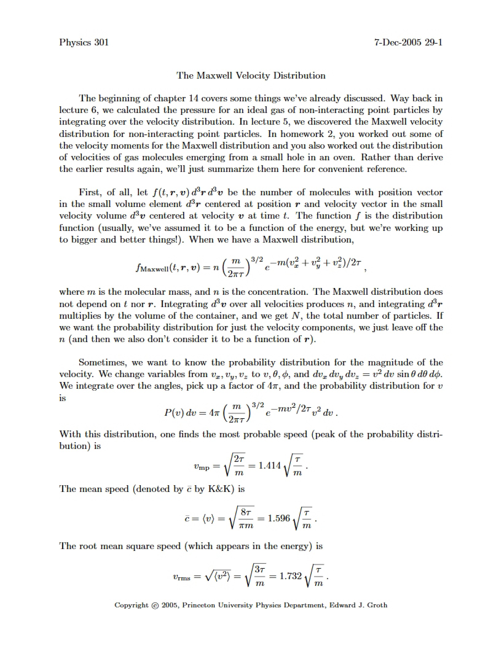 Velocity Distribution (Maxwell)