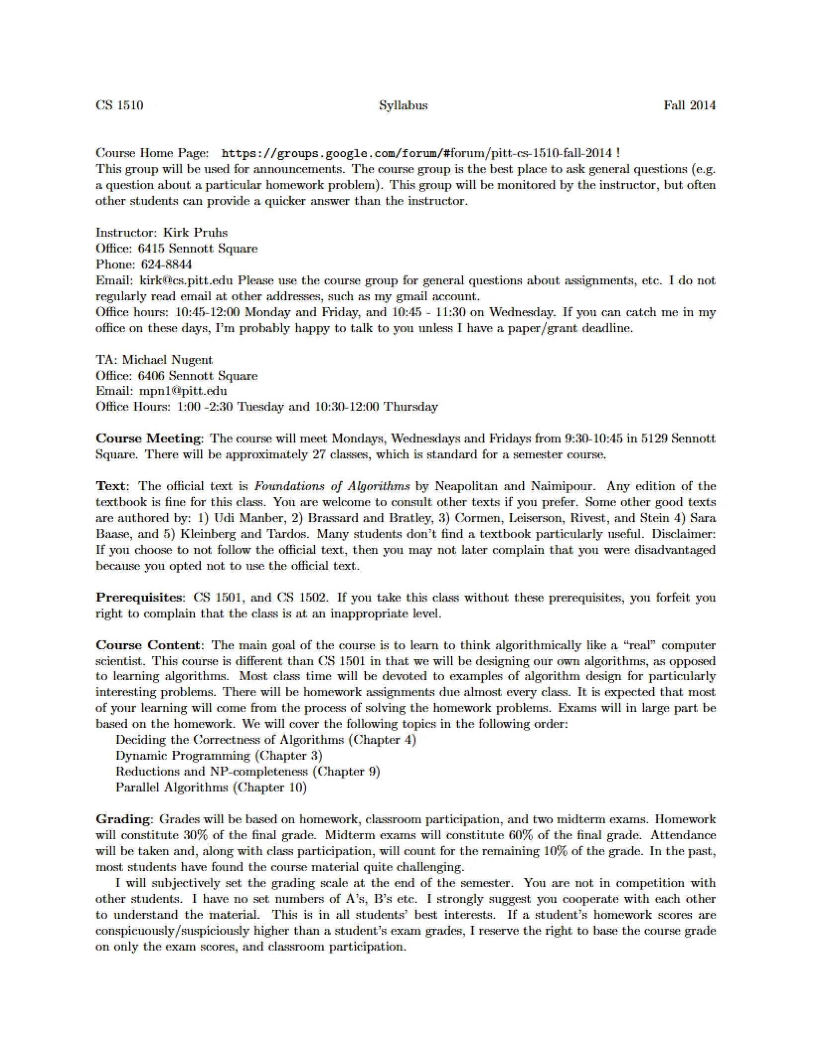 Syllabus for Algorithm Design