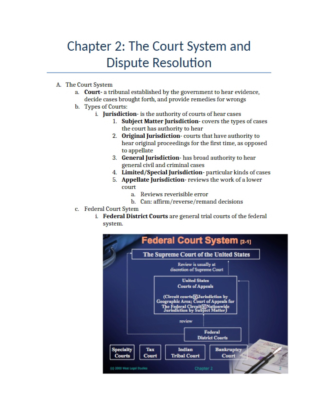 Second Chapter Court Systems and Dispute Resolution