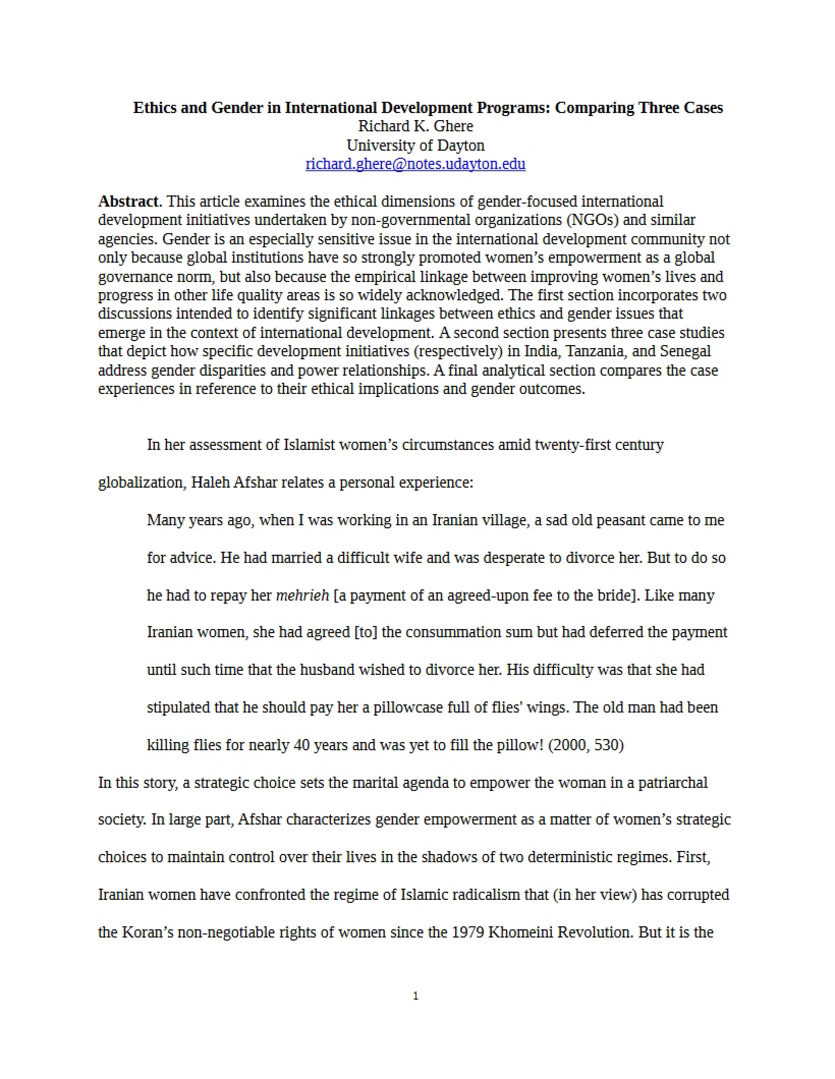 Gender and Ethics in International Development
