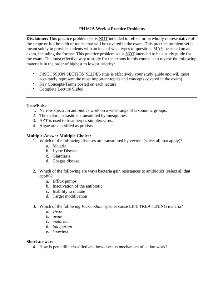 Week 4 Practice Problems for PH162A