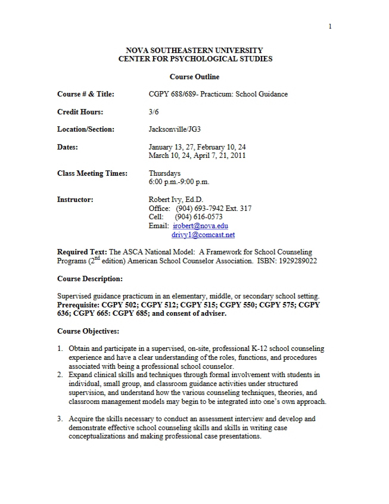School Guidance Course Outline