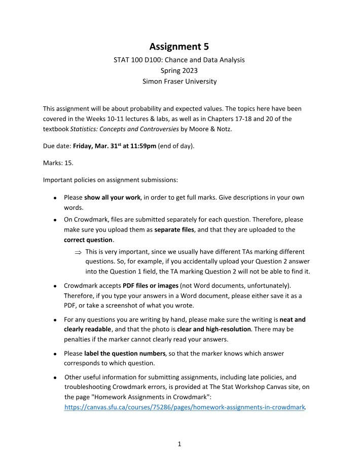 STAT100 - Assignment 5