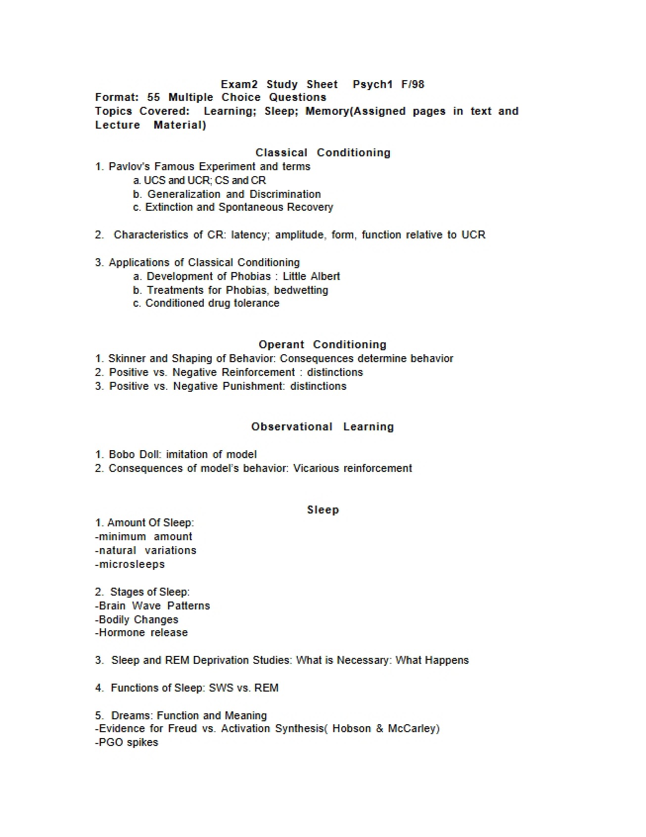 Psychology 1000 Examination - 2 Pages