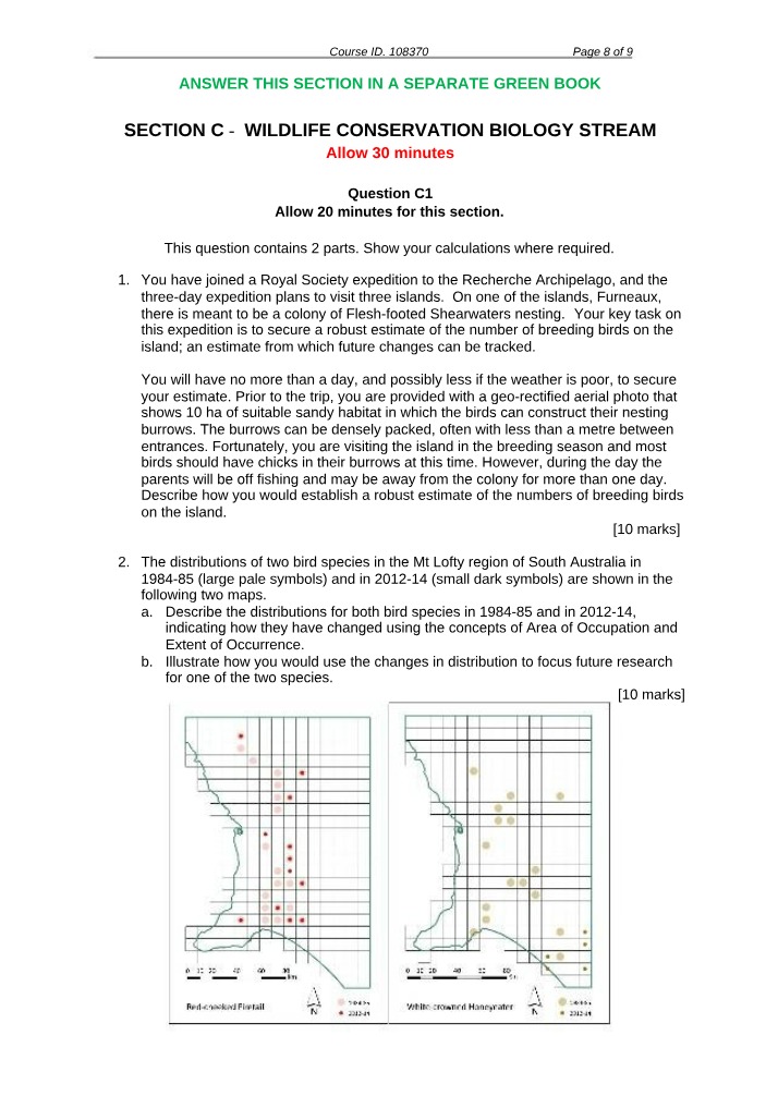 Wildlife Conservation Biology Exam Questions