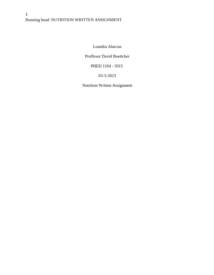 Written Assignment for Nutrition