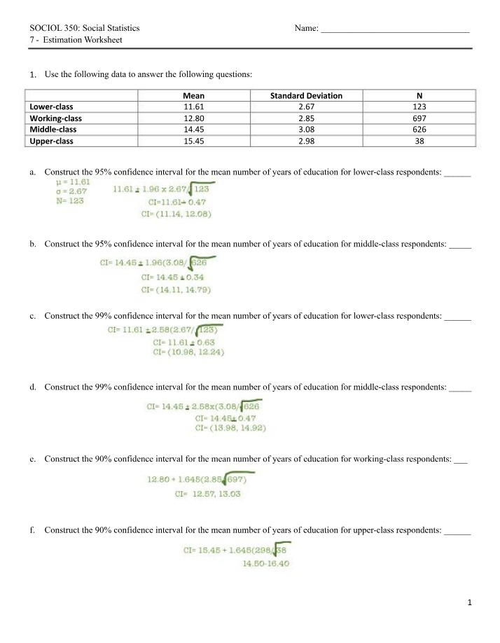 Worksheet on Estimation